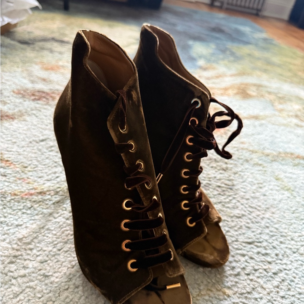 Jimmy Choo Mavy lace-up peep-toe velvet brown boots size 40